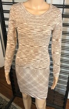 TART Bodycon Sweater Dress Sz M Variegated Taupe Cream Long Slv Stretch Knit