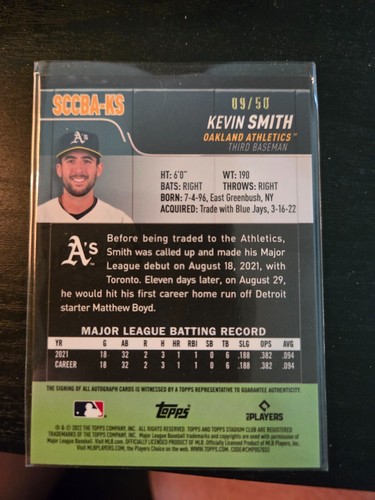 2022 Topps Stadium Club Chrome Kevin Smith Gold Refractor Rookie Auto /50 RC - Picture 2 of 2