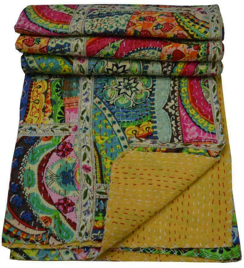 Colcha reversible india hecha a mano edredón Kantha multi retazos encaje  Foto 4 de 4