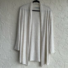 InCashmere Sweater Cardigan Women Medium Beige Open Front Neutral Minimalist