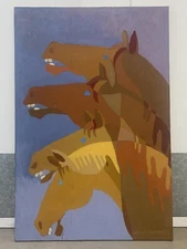 🔥 RARE Vintage Mexican Modern Cubist Abstract Horse Painting, Xavier GIRON 1987