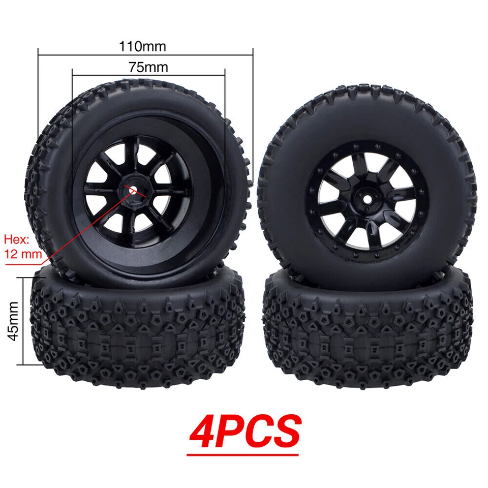 4x RC Wheels Reifen 12mm Hex für 1/10 Short-Course Truck HSP Traxxas Slash HPI - Bild 4 von 4