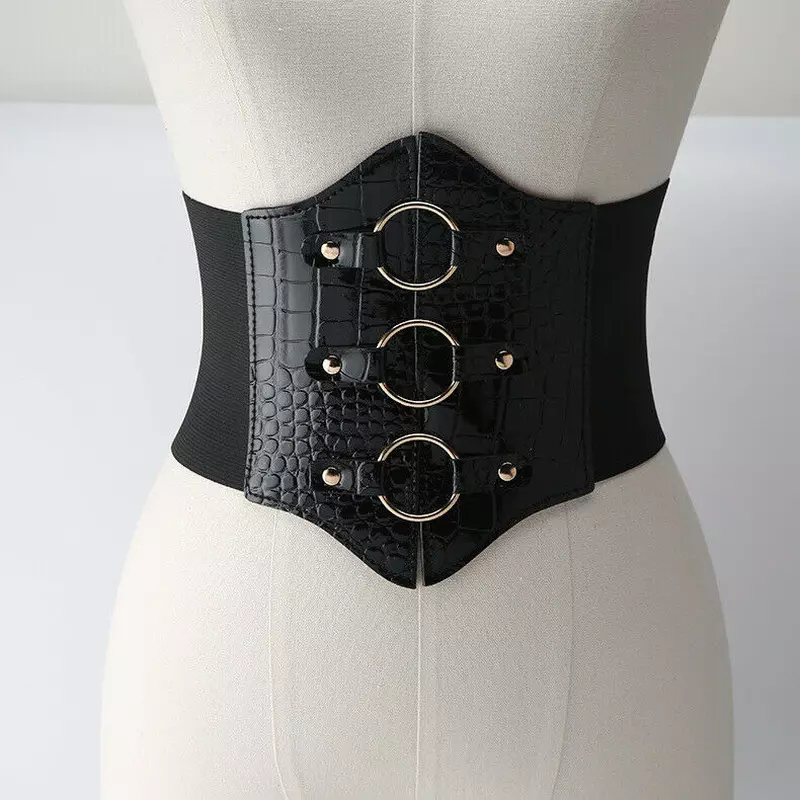 Women Wide Belt Dress Shirt Pu Leather Corset Belt Coat Elastic