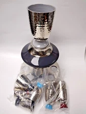 Kiddush Cup Wine Fountain Set - Hammered Metal with Enamel Detailing - Large Gob