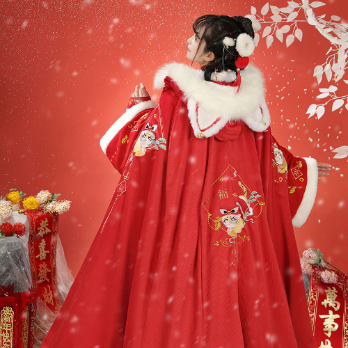 Cloak Hanfu Women Long Style with Velvet Coat Chinese Style Hooded Cape Ancient - Picture 13 of 18