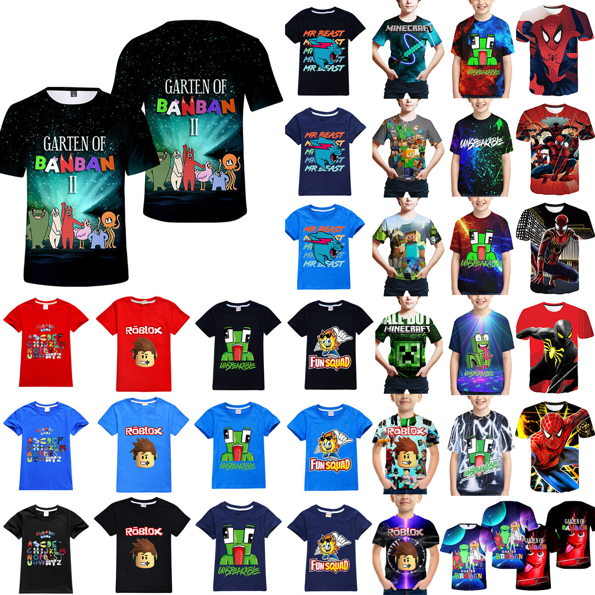 Kids Roblox Printing 3D Casual Summer T-Shirt Boys Girls Short