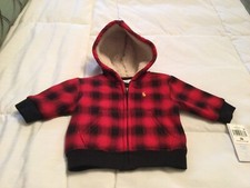 New Polo Ralph Lauren Baby Boys Fleece Plaid Red Sweatshirt 3 Months