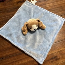 Carters Blue Tan Puppy Dog Soother Baby Blankie Security Blanket Lovey Plush 14"
