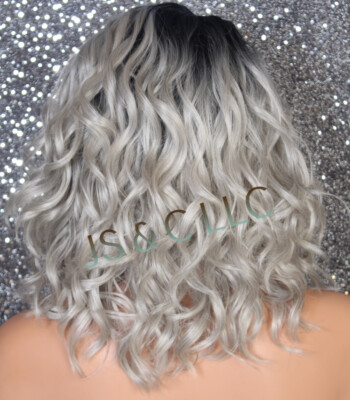 Human Hair Blend Full Lace Front Wig Heat OK GREY MIXED side part WENN