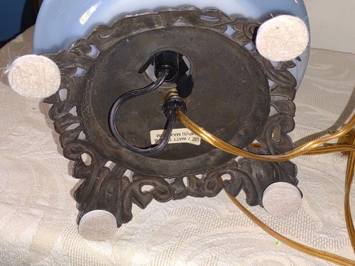 Vintage Blue Floral Glass Hurricane Brass Lamp Electric BASE and Crown ONLY 14" - Picture 18 of 18