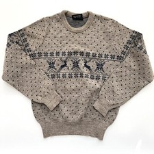 VTG Demetre Pure Virgin Wool Sweater Womens L Reindeer Snowflake Winter USA Made