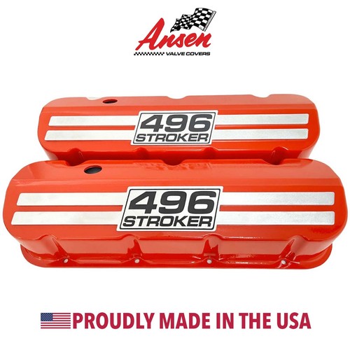 Big Block Chevy 496 Stroker Orange Tall Valve Covers - Billet Top - Die-Cast - Foto 1 di 7