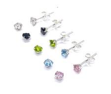 Sterling Silver 3 mm, 4 mm & 5 mm Small Crystal Stone Ball Round Stud Earrings