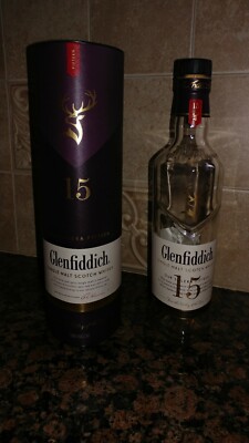  Glenfiddich 15 Year Single Malt Scotch Empty Bottle & Cannister