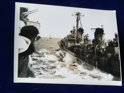 VINTAGE REAL PHOTO USS INTREPID GUANTANAMO BAY CUBA 1955 HIGHLINING A DESTROYER