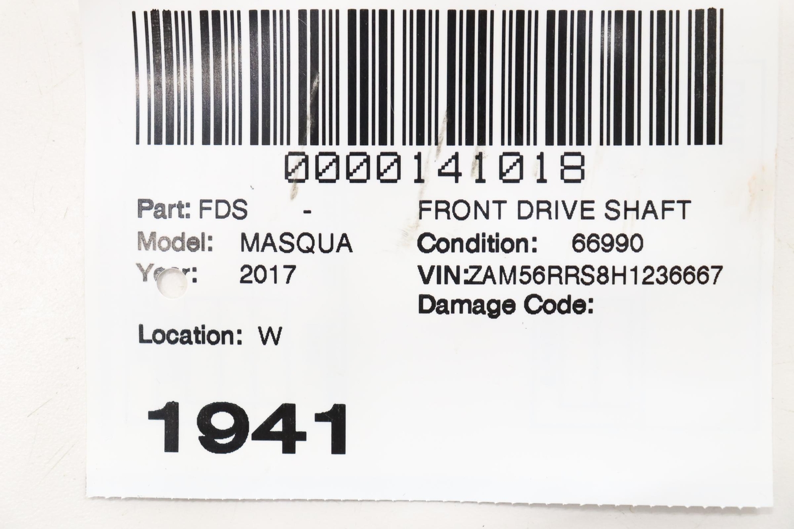 2017 - 2024 MASERATI QUATTROPORTE FRONT DRIVESHAFT DRIVE SHAFT PROPELLER OEM