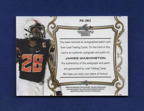 2018 Leaf Trinity James Washington #9/25 Rookie Patch Auto! Oklahoma State! - Picture 2 of 3