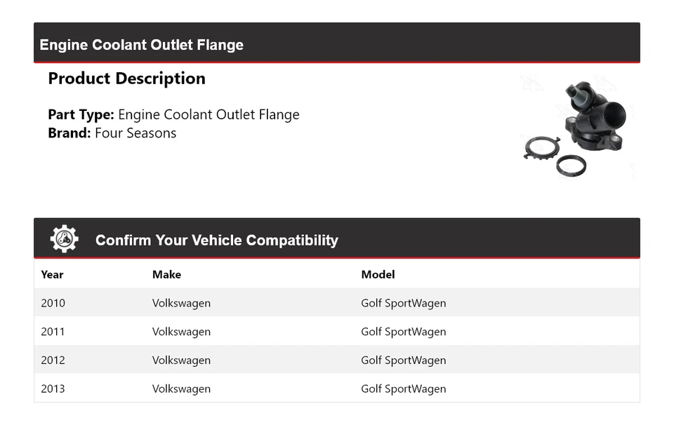 Brida de salida de refrigerante de motor para Volkswagen Golf SportWagen 2010-2013 4 estaciones Foto 2 de 4
