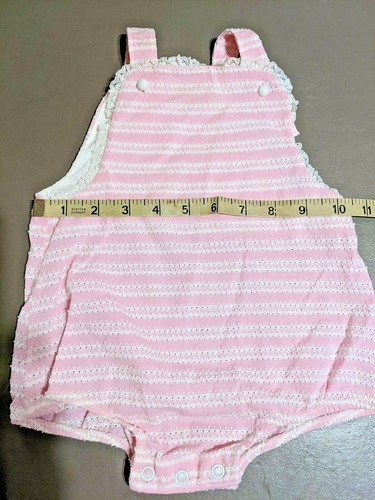 Lotto 2 pezzi vintage da 3 a 6 mesi pagliaccetti rosa per bambini, tute da salto pezzo unico - Foto 6 di 8