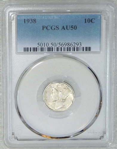 1938 Mercury Dime PCGS AU50 Original Luster Just Graded New Holder #W45A