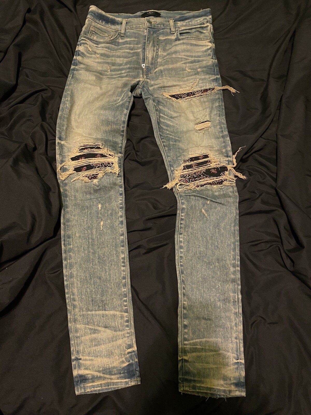 AMIRI MX1 DIRTY INDIGO BANDANA PATCH JEANS SIZE 33 Gem