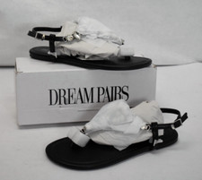 Dream Pairs Flat Sandals Dressy Rhinestone T-Strap Thong Flat Sandals Size 7.5