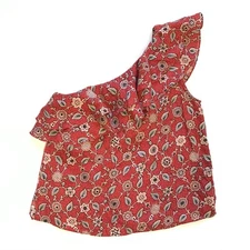 Isabel Marant Etoile One Shoulder Arm Top Blouse Womens 38 M Red Floral Print