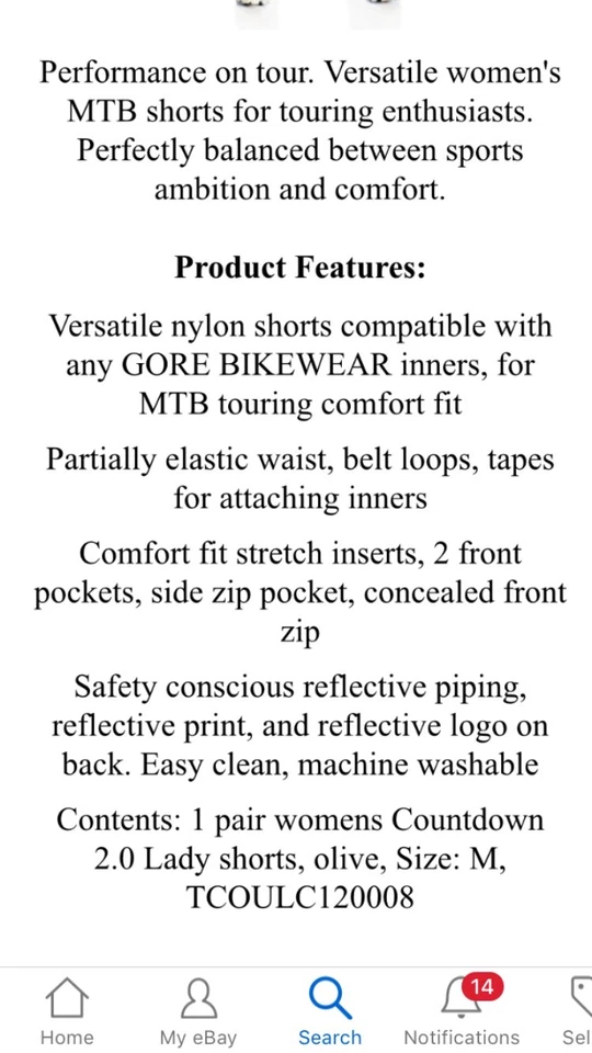 Gore Bike Shorts Olive TCOULI120008 Women's Countdown 2.0 M NWT $129 - Image 2 of 4