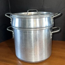 Dura Ware 3 Piece Double Pot With Insert & Lid Quart Aluminum Stock Pot Vintage
