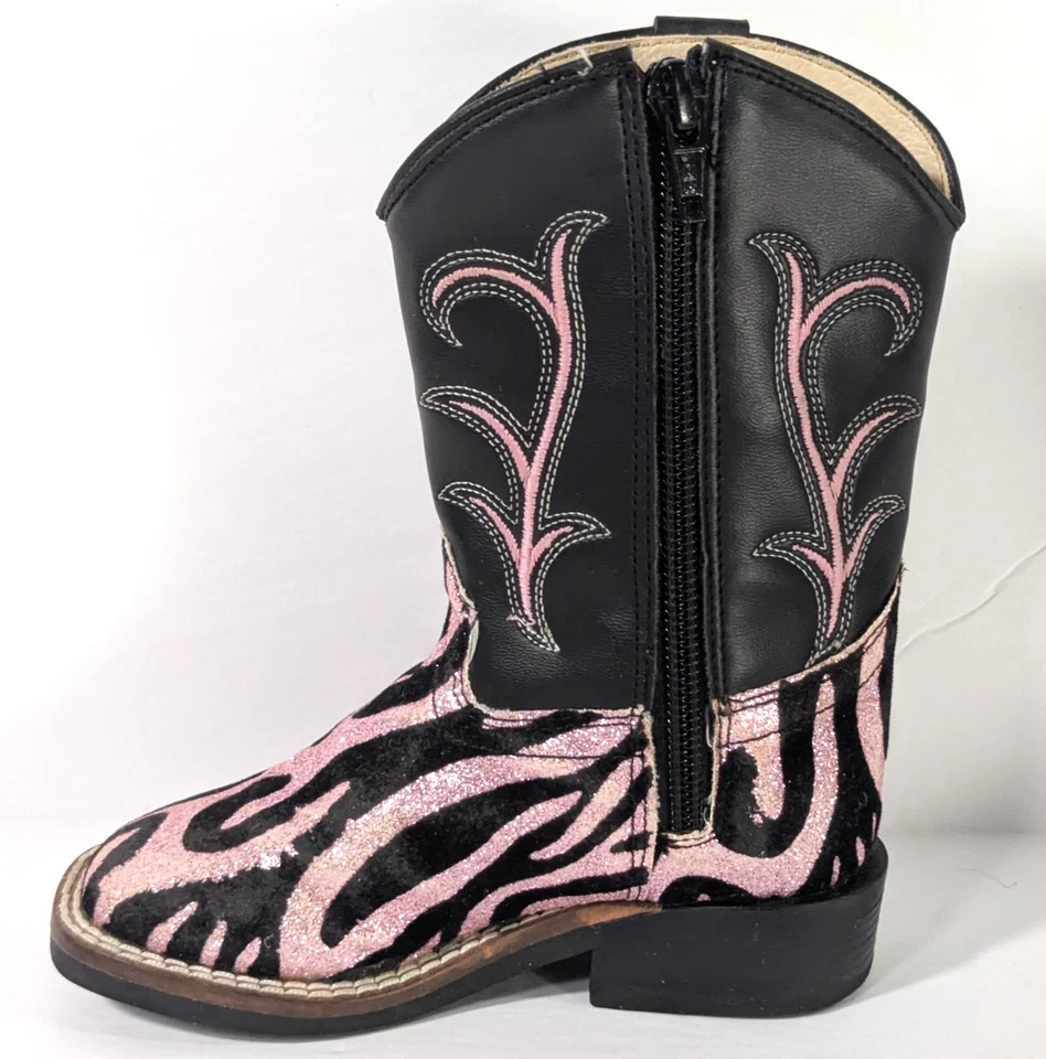 Botas de Vaquero Old West Niñas Cebra Brillo Rosa Negro Western Niño Pequeño 7 Foto 3 de 4