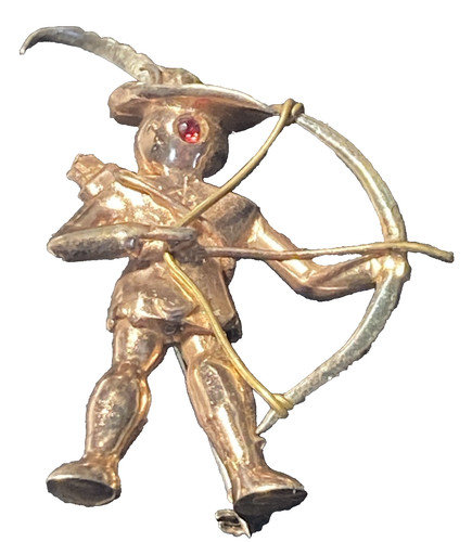 Rare Antq Rhinestone William Tell sign STERLING Silver 925 Brooch C Clasp Archer