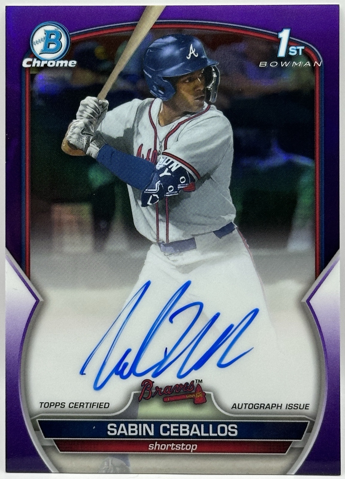2023 Bowman Draft Chrome Prospect Auto Sabin Ceballos Purple /250 #CDA-SC ATL