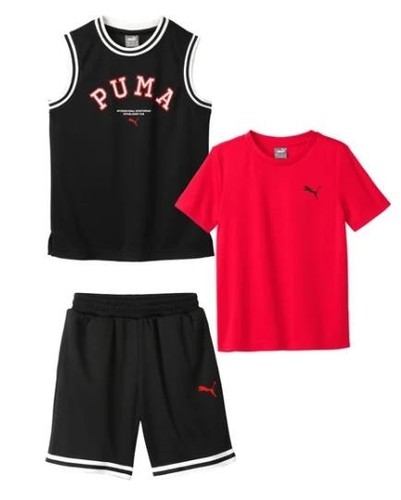 Puma Boys Girls T-Shirt Tank Top Shorts Black Red Multicolor 3-Piece Active - Picture 4 of 8