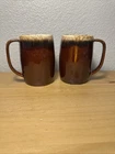 Pair Of Vintage Hull Brown Drip Glaze Coffee/Beer Mugs
