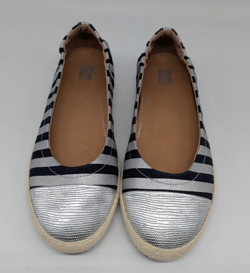 Fitflop Allegro Zapatos a Rayas Talla 7 Puntera Metálica Ballet Planas Alpargatas Foto 3 de 4