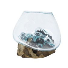 Deko Schale Glas auf Holz Obstschale Vase Ker...
