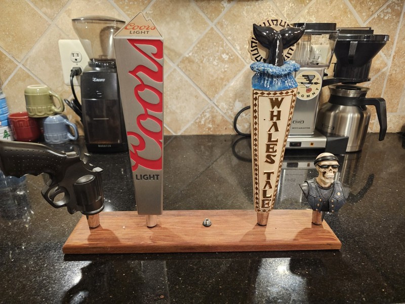 Coors Light Whales Tail RevolverTap Handles on Wooden Display Base