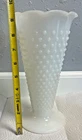 Vintage White Milk Glass Hobnail flared Vase 9.5" Tall Ruffled edge MCM art deco