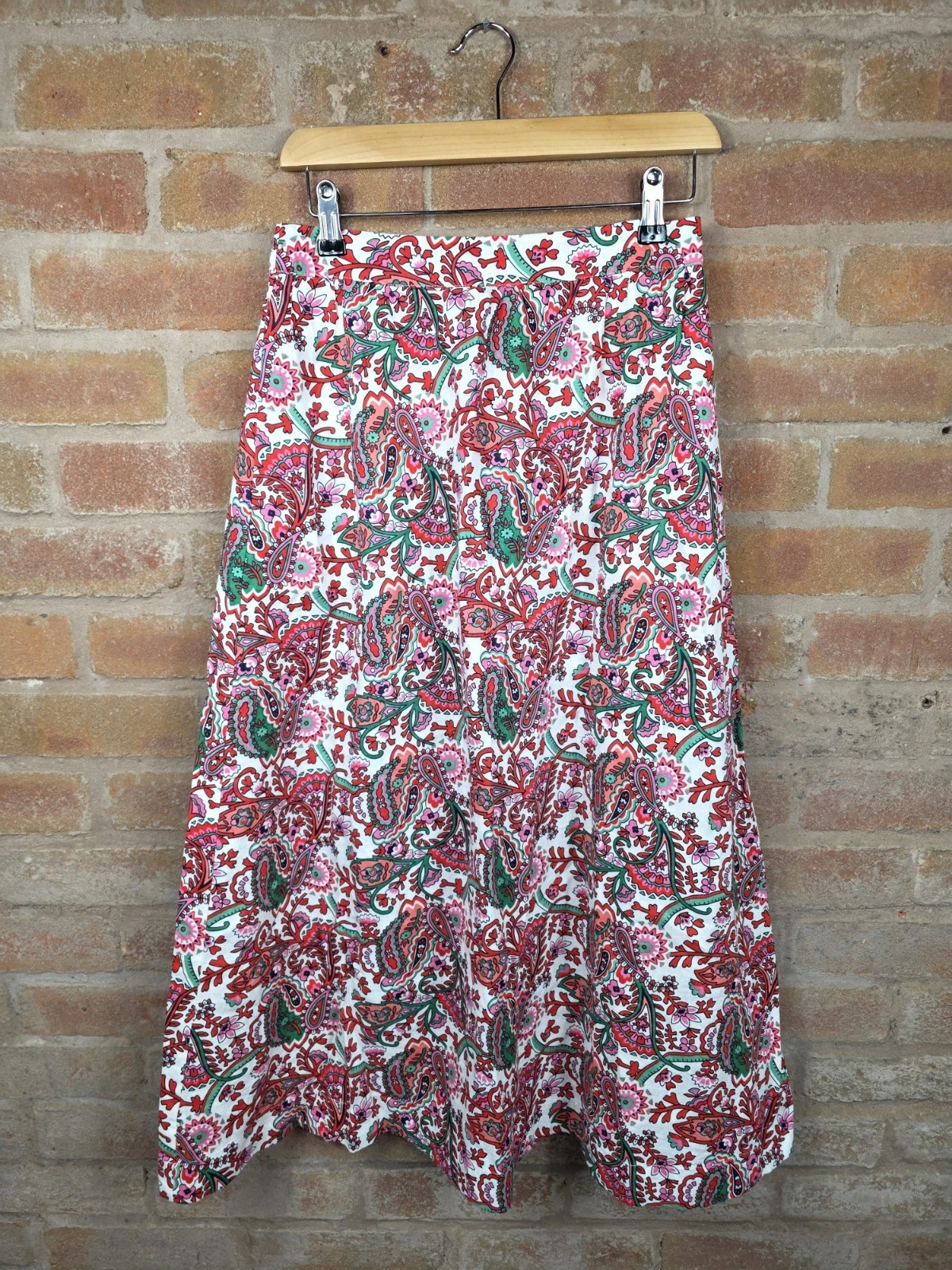Boden Florence 100% Linen Midi Skirt Ivory Red Multi Floral Size 8 Regular