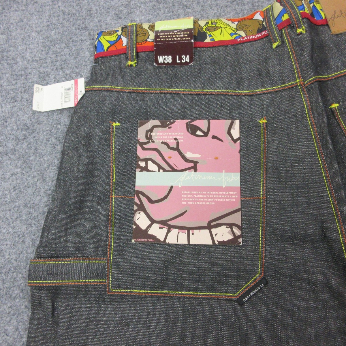 Vintage Platinum FUBU Jeans Mens 38x34 Black Raw Relaxed Straight