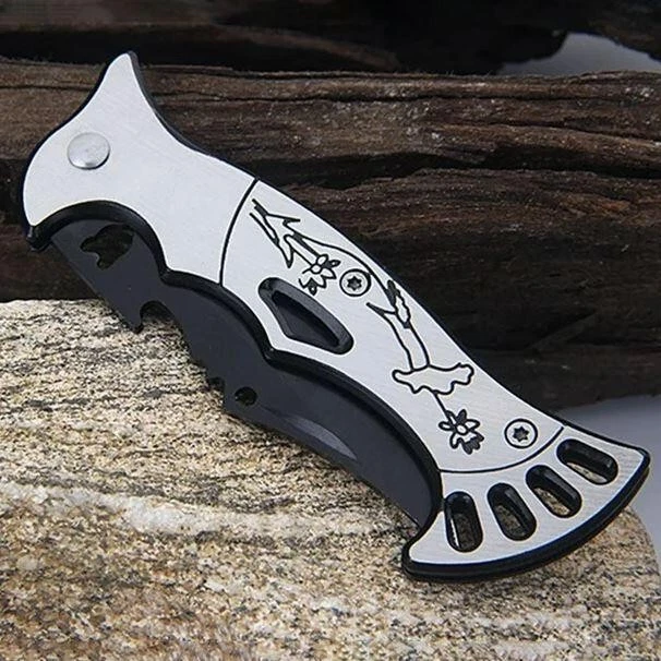 Navaja de Bolsillo Plegable 6,5 cm Negra S/Hoja de Acero con Abridor Táctico Supervivencia Foto 4 de 4