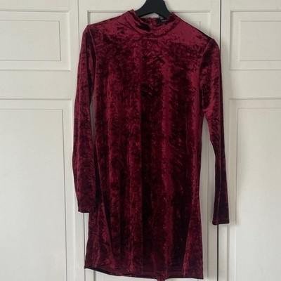 Forever 21 Mini Dress Burgundy Crushed Velvet Mock Neck Small Holiday Party