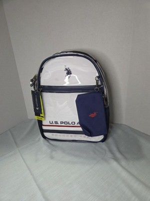 US Polo Assn. 16'' Clear Backpack Blue Red & White Accents with Pouch New