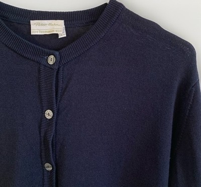 Peter Hahn Tasmanian Wool Knit Button Cardigan Sweater Navy Blue GB UK Size 18