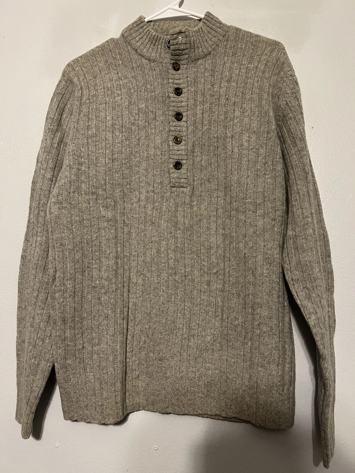 Vintage Keen Man Knit Wool Nylon Classic Button Gray Sweater Size L Hong Kong