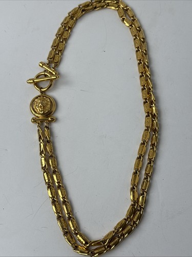 Collana oro con medaglione testa di leone grossa pesante doppia catena