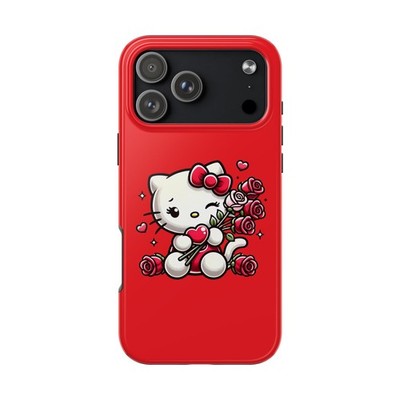 Cute Cat with Roses Phone Case | Red Floral Kitty