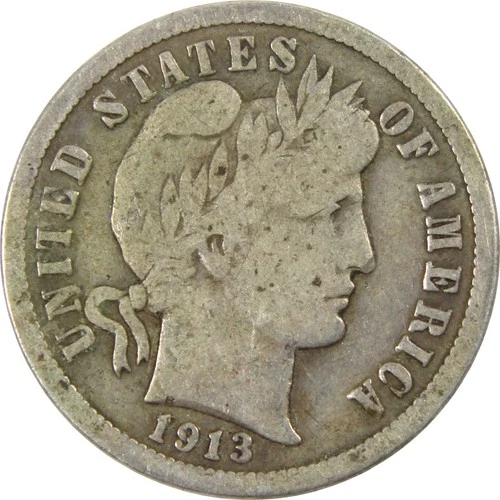 1913 Barber Dime VG Very Good Silver 10c Coin