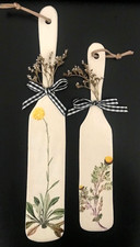 OOAK KITCHEN DECOR WOOD SPATULAS 2-SIDED FOLK-ART IOD FLORALS  FRENCH TEXT