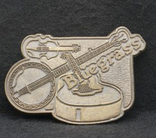 WD15160 FANTASTIC VINTAGE 1970s  BLUEGRASS  MUSIC ARTWORK BRASS BELT BUCKLE
